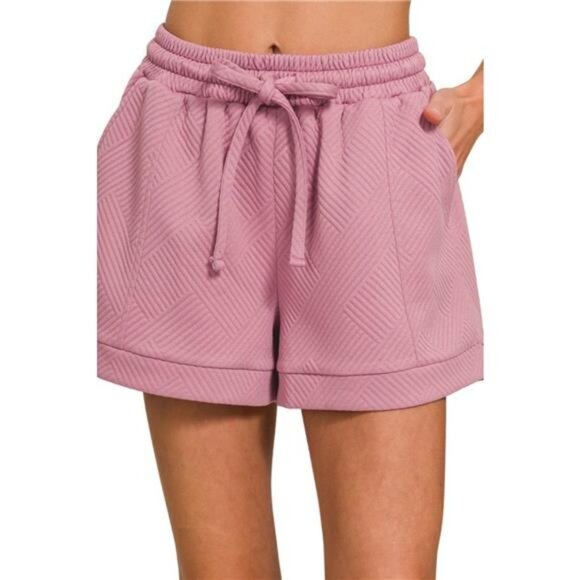 Zenana Textured Knit Jacquard Drawstring Shorts - Picture 1 of 4